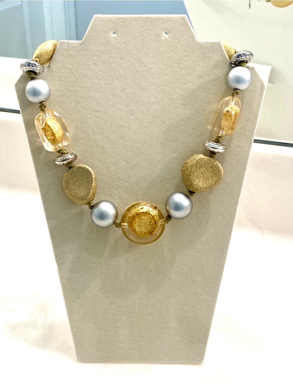 JS Collections Gold and Silver Mixed-Bead Statement Necklace